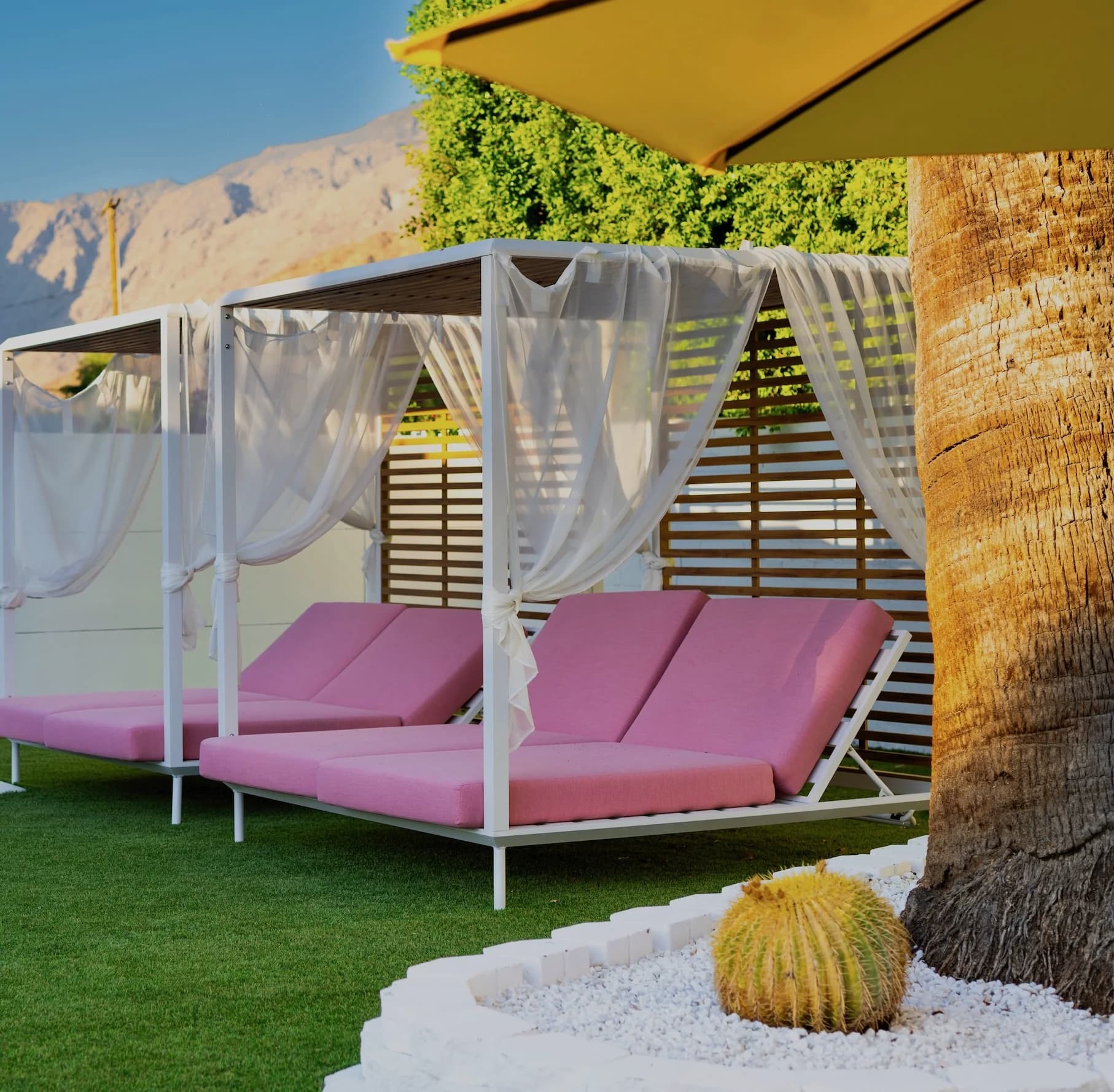 Luxurious poolside sun chairs and sun beds